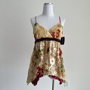 Y2K Eyeshadow Cami Babydoll Top Large Burnout Velvet Whimsical Boho Festival